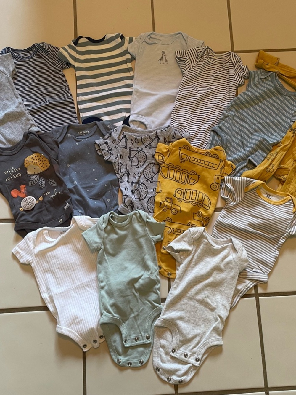 Mixed Newborn Onesie Bundle - Neutral Greens, Grays & Mustard